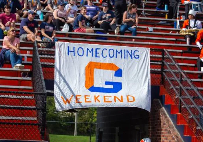 A floating banner with " Homecoming G Weekend" written on it