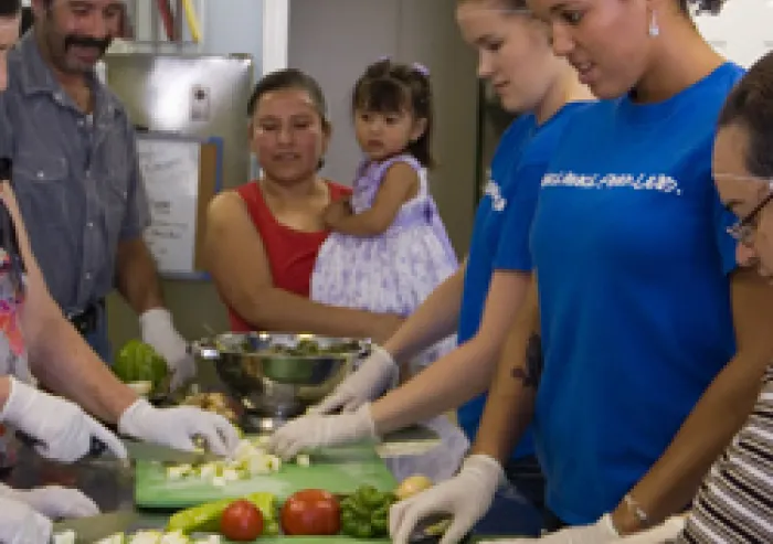 A group of students working at the Campus Kitchen.