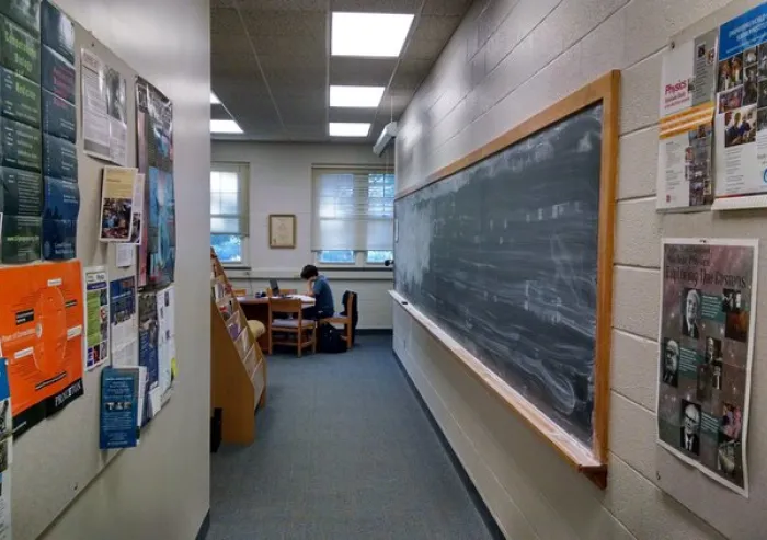 A student studies in the Physics Student Lounger.