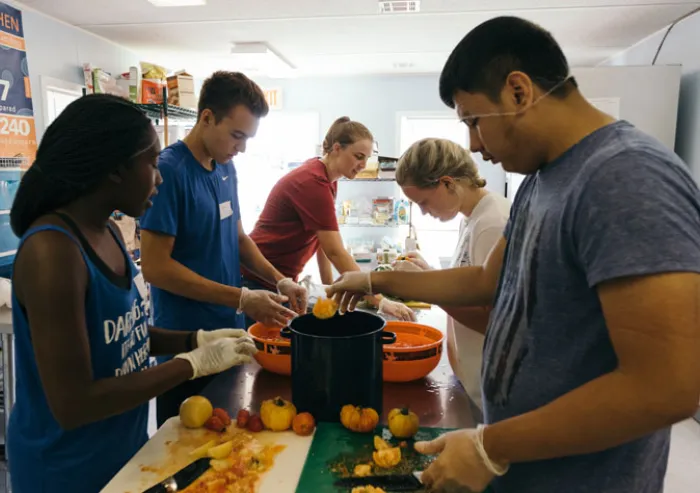 Students at a service event.