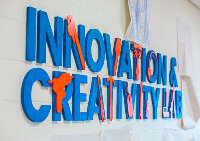 A photo of the Innovation & Creativity Lab sign.