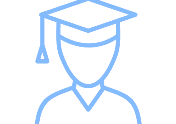 Graduate wearing a mortarboard icon