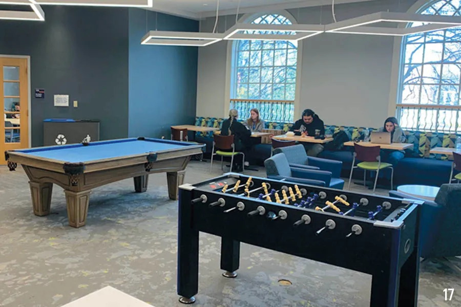 lounge space with seating, pool table, foosball