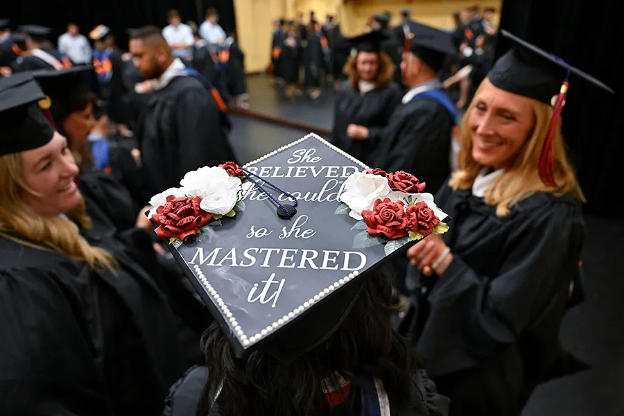 A decorated cap from the inaugural Commencement ceremony