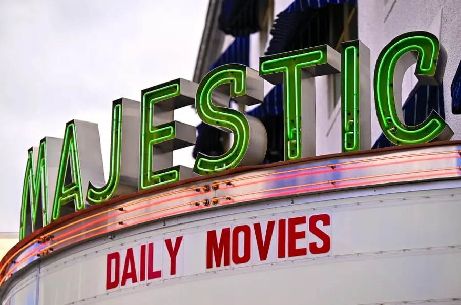 Close-up of the marquee on the Majestic Theater in downtown Gettysburg