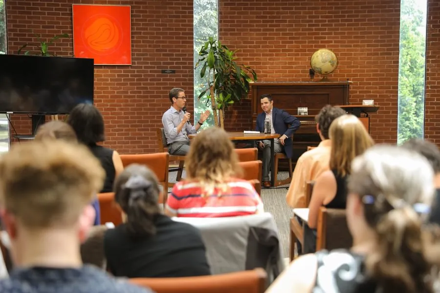 Prof. Richard Russell with Garrett Goodwin ’21 at the Summer Pedagogy Institute