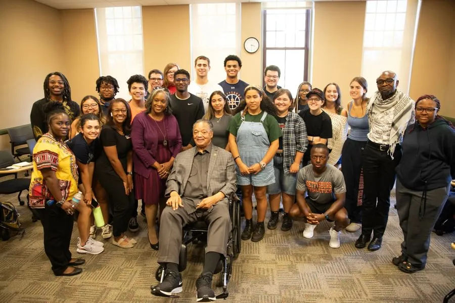 Rev. Jesse Jackson visiting a Gettysburg College class in 2024.