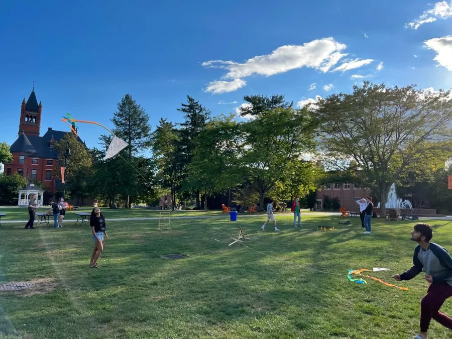 Saiman Adhikari ’26 and Bishruti Rijal ’26 launched a kite above Stine Lake during their first year on campus in 2022.