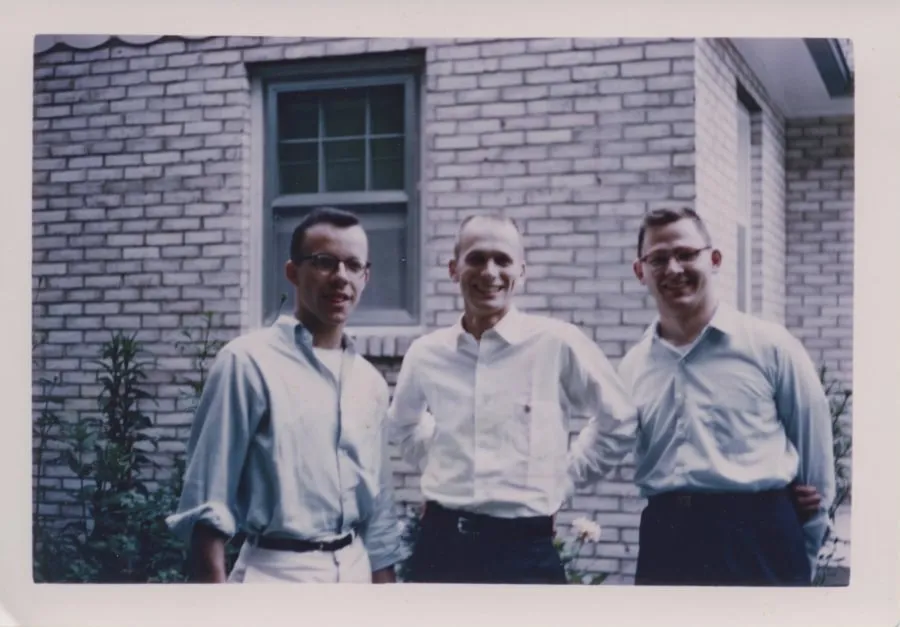 Three classmates in Pennsylvania Hall, 1953–54.