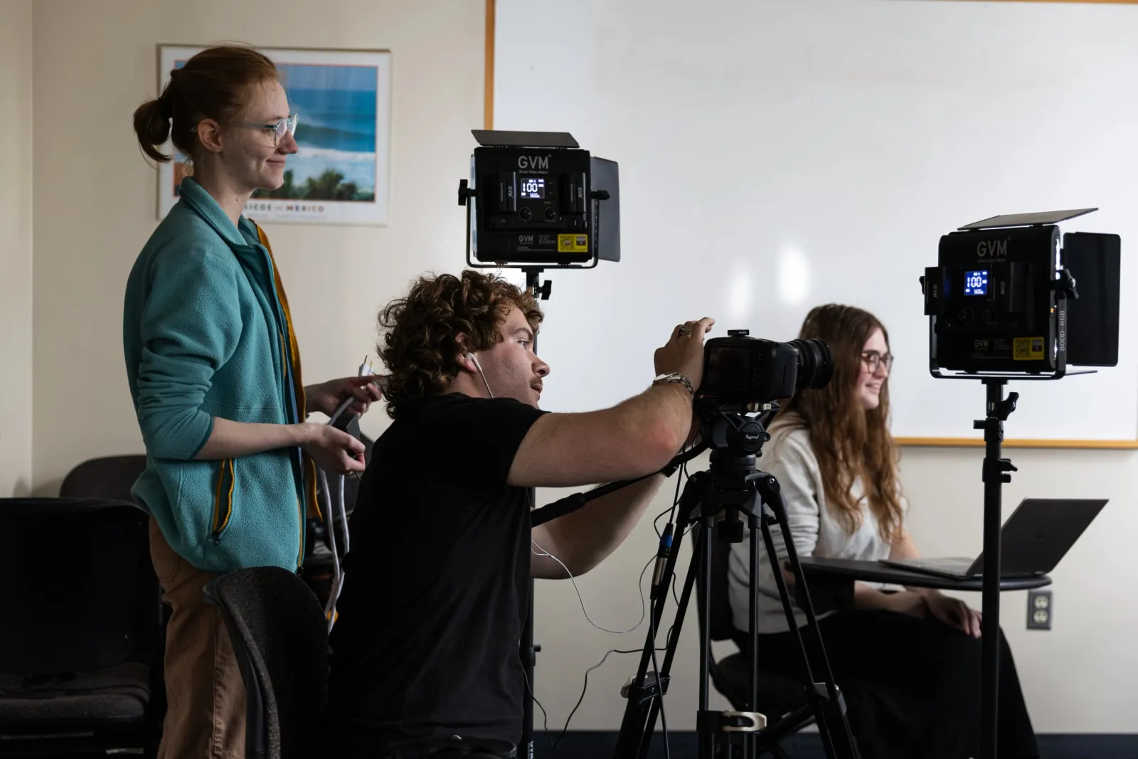 Students operate camera equipment