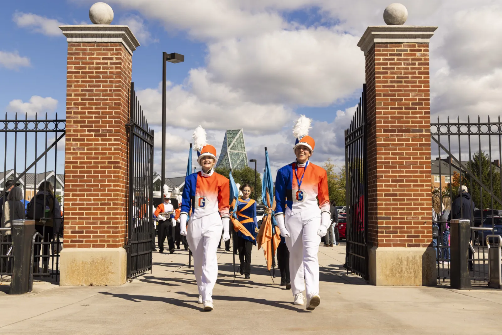 The Bullets Marching Band enters Musselman Stadium prior to the football game against Carnegie Mellon University (Photo by ProArts Media/Doug Huber ’06). 