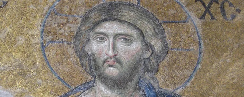 Mosaic portrait of Jesus Christ with a halo