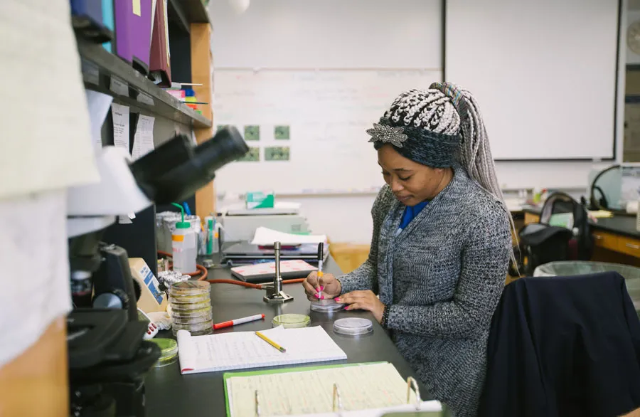 A student working at a desk.