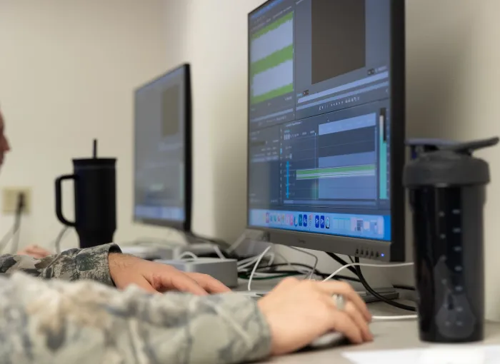 students work at computers