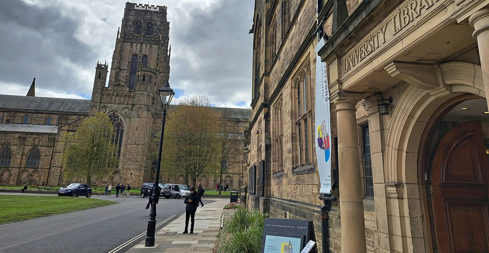 An image of the Palace Green Library adjacent to Durham Cathedral