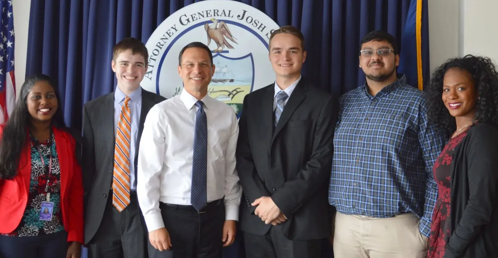  Ben Pontz ’20 (second from left) alongside then Pennsylvania Attorney General Josh Shapiro and other Finnegan Fellows.