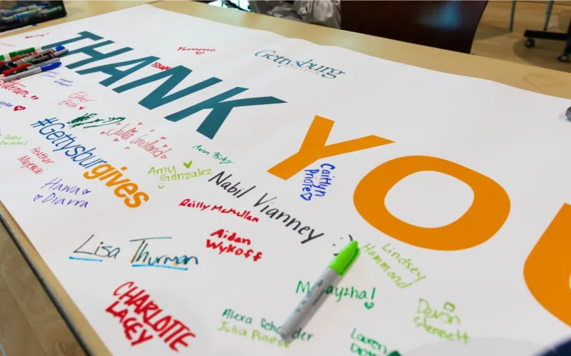 Students signed a thank you banner