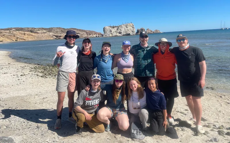Chris Mergner with other Gettysburg students on a Sea Kayaking Leadership Expedition