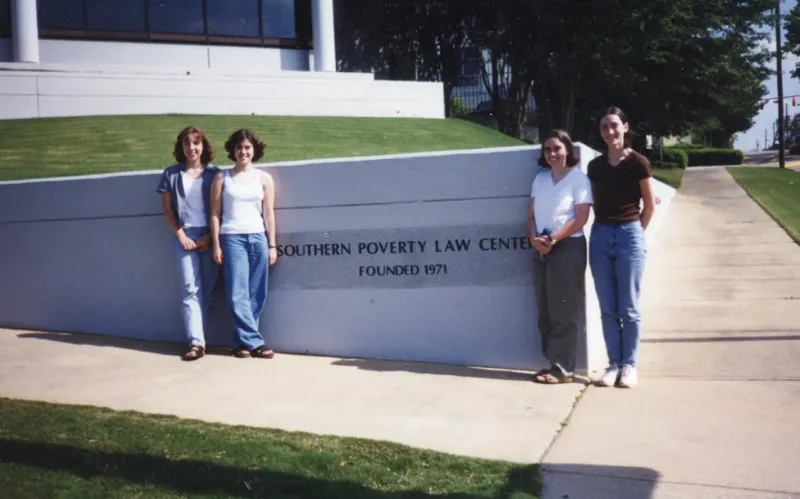 Melodie Foster ’00, Amy Lucadamo ’00, Lavinia Rogers ’00, Juniper (“Pepper”) Day ’00 at the Southern Poverty Law Center in Alabama in 1998
