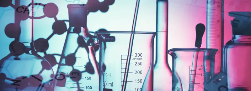 Lab equipment in cool lighting