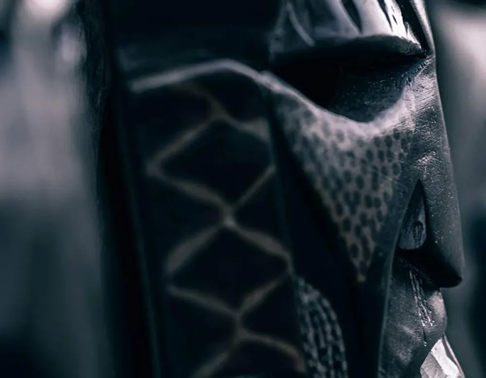 black and white image of masks